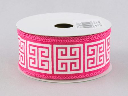 1.5  Greek Key Satin Ribbon: Hot Pink & White (10 Yards) For Cheap