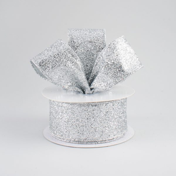 1.5  Glitter On Metallic Ribbon: Silver (10 Yards) Fashion