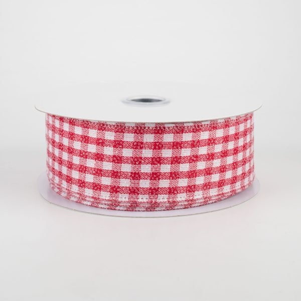 1.5  Glitter Woven Gingham Check Ribbon: Red (10 Yards) Online now