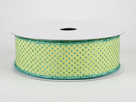 1.5  Glitter Micro Dot Ribbon: Bright Green & Robin s Egg Blue (10 Yards) Online Sale