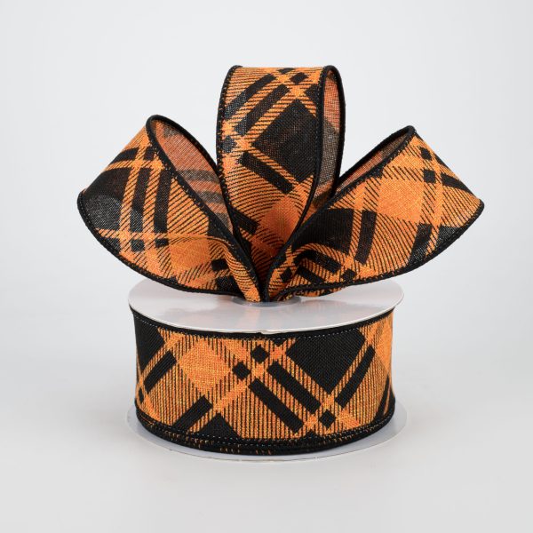 1.5  Diagonal Stripe Check Ribbon: Orange & Black (10 Yards) For Sale