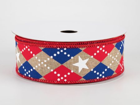 1.5  Argyle Stars Ribbon: Beige, Red, White, Blue (10 Yards) Cheap