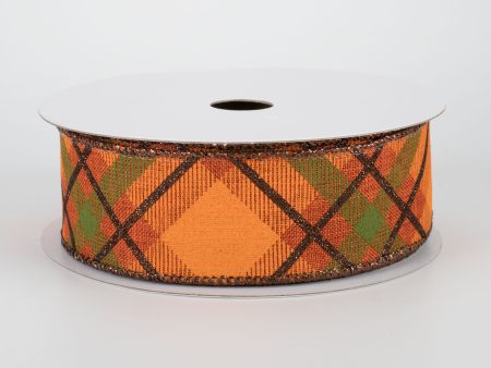 1.5  Glitter Plaid Ribbon: Rust, Brown, Orange, Moss (10 Yards) Sale