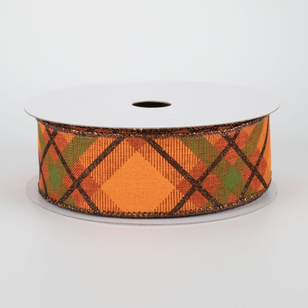 1.5  Glitter Plaid Ribbon: Rust, Brown, Orange, Moss (10 Yards) Sale