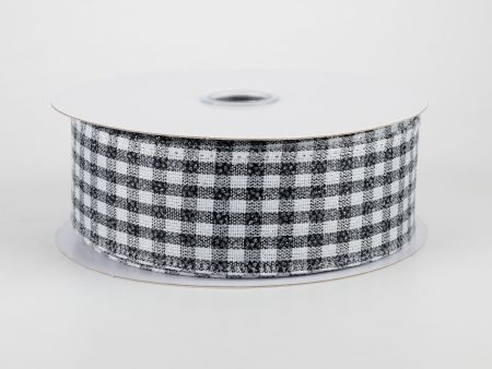 1.5  Glitter Woven Gingham Check Ribbon: Black (10 Yards) on Sale