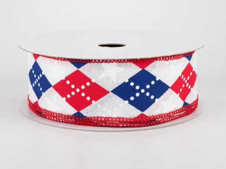 1.5  Argyle Stars Ribbon: White, Red, Blue (10 Yards) Online