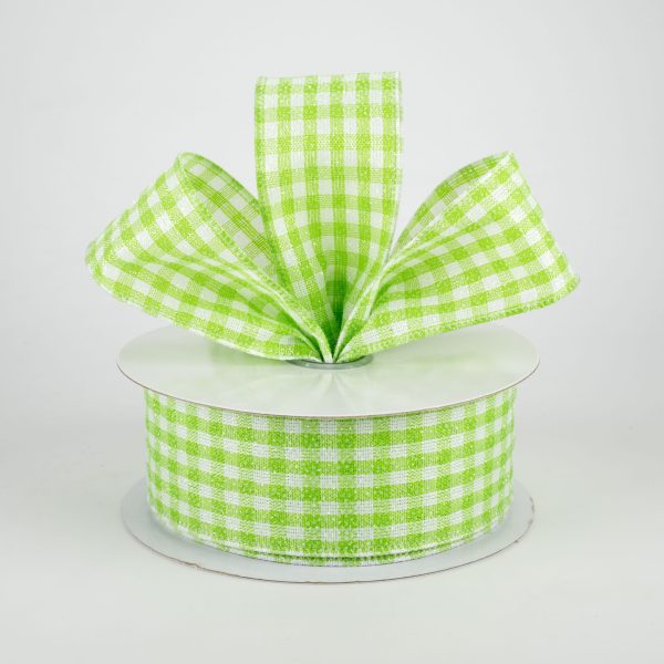 1.5  Glitter Woven Gingham Check Ribbon: Lime Green (10 Yards) Sale