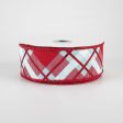 1.5  Glitter Plaid Ribbon: Ice Blue, Red, White (10 Yards) For Sale