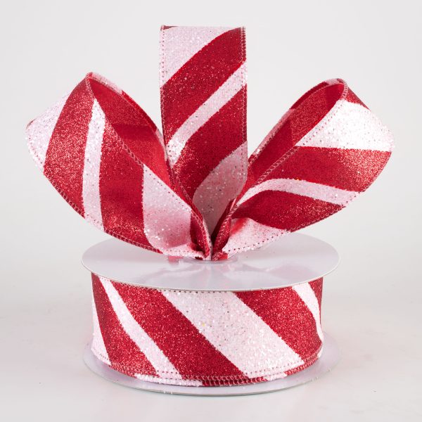 1.5  Giant Glitter Diagonal Lines Ribbon: Red & Pink (10 Yards) Discount