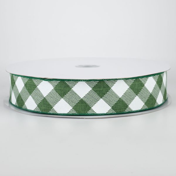 1.5  Diagonal Check Ribbon: Emerald Green & White (50 Yards) Fashion