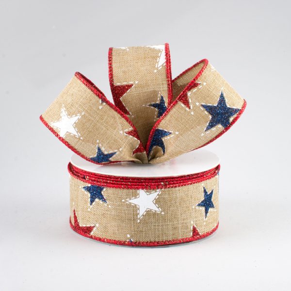 1.5  Dashed Glitter Star Ribbon: Light Beige (10 Yards) Online now