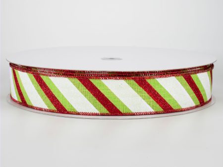 1.5  Diagonal Glitter Stripe Ribbon: Red & Lime (50 Yards) For Discount