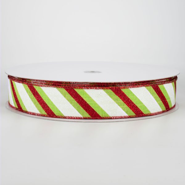 1.5  Diagonal Glitter Stripe Ribbon: Red & Lime (50 Yards) For Discount