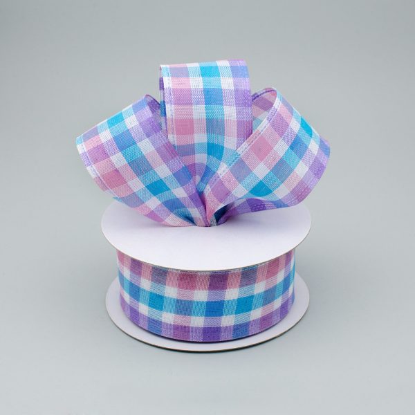 1.5  Faux Linen Check Ribbon: Pink, Blue & Lavender (10 Yards) Fashion