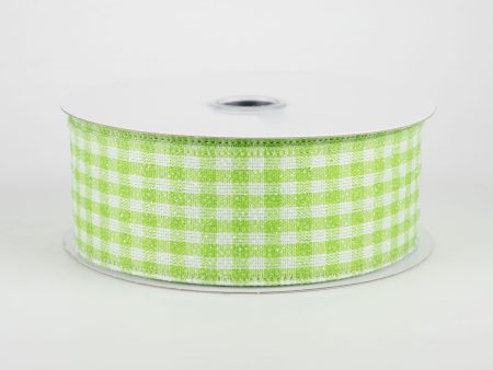 1.5  Glitter Woven Gingham Check Ribbon: Lime Green (10 Yards) Sale