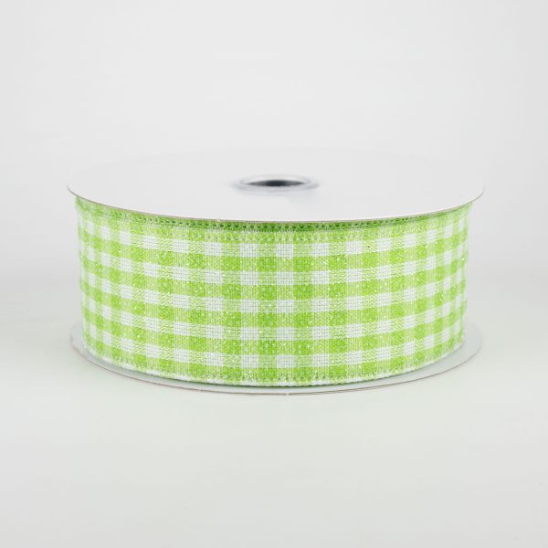 1.5  Glitter Woven Gingham Check Ribbon: Lime Green (10 Yards) Sale