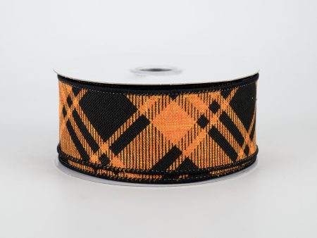 1.5  Diagonal Stripe Check Ribbon: Orange & Black (10 Yards) For Sale