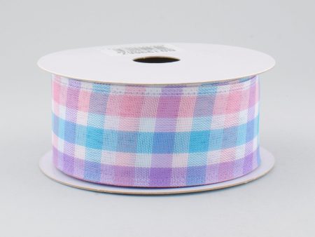 1.5  Faux Linen Check Ribbon: Pink, Blue & Lavender (10 Yards) Fashion