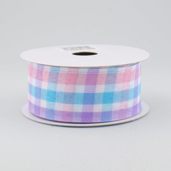 1.5  Faux Linen Check Ribbon: Pink, Blue & Lavender (10 Yards) Fashion