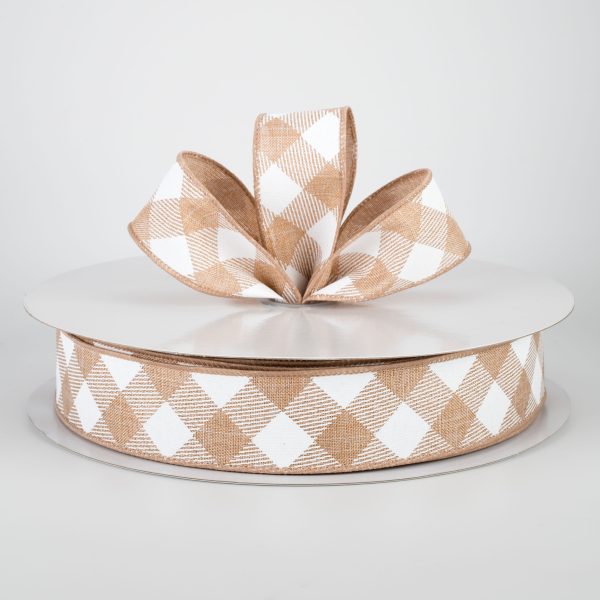 1.5  Diagonal Check Ribbon: Light Tan & White (50 Yards) Online