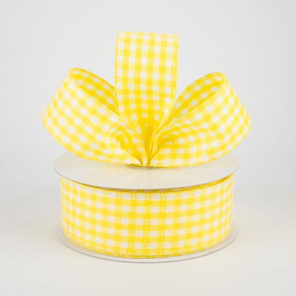 1.5  Glitter Woven Gingham Check Ribbon: Yellow (10 Yards) Discount