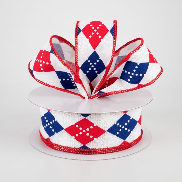 1.5  Argyle Stars Ribbon: White, Red, Blue (10 Yards) Online