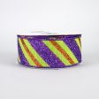 1.5  Diagonal Glitter Stripe Ribbon: Lime, Purple, Orange (10 Yards) Hot on Sale