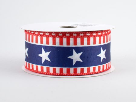 1.5  Bold Star & Stripes Ribbon: White Satin (10 Yards) Online