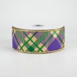 1.5  Glitter Plaid Metallic Ribbon: Mardi Gras (10 Yards) Online