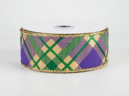 1.5  Glitter Plaid Metallic Ribbon: Mardi Gras (10 Yards) Online