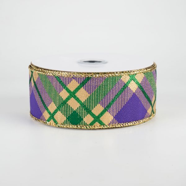 1.5  Glitter Plaid Metallic Ribbon: Mardi Gras (10 Yards) Online