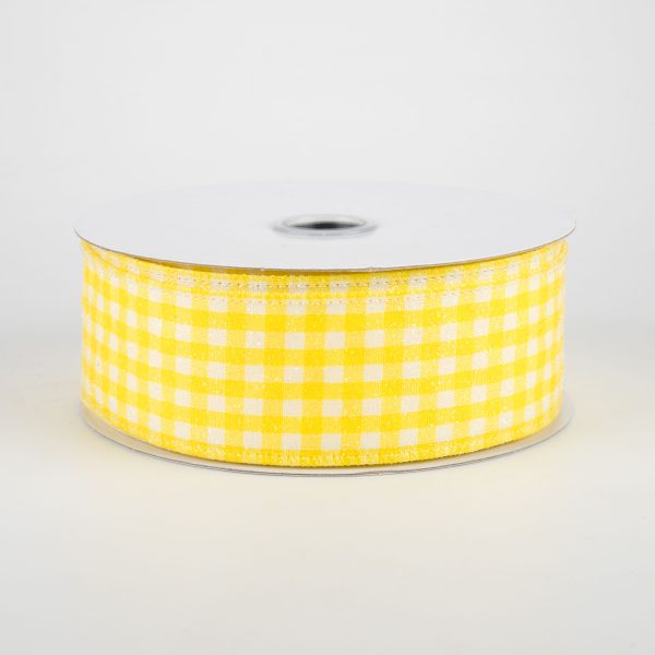 1.5  Glitter Woven Gingham Check Ribbon: Yellow (10 Yards) Discount