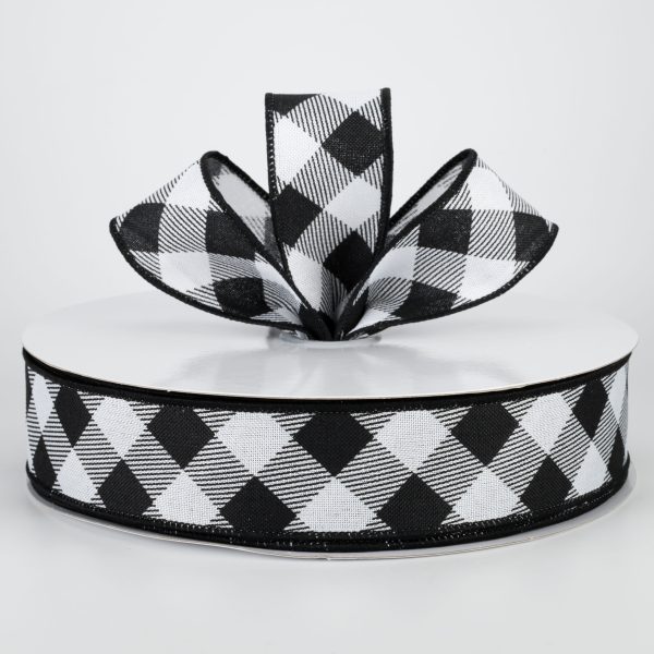 1.5  Diagonal Check Ribbon: Black & White (50 Yards) For Discount