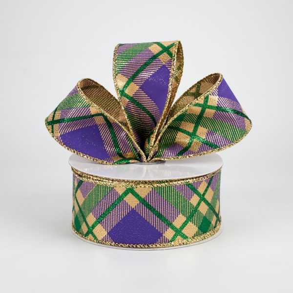 1.5  Glitter Plaid Metallic Ribbon: Mardi Gras (10 Yards) Online