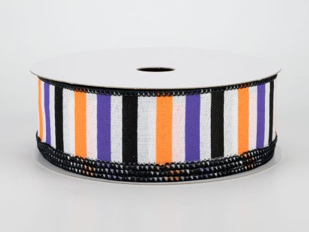 1.5  Halloween Horizontal Stripe Ribbon: White (10 Yards) For Sale