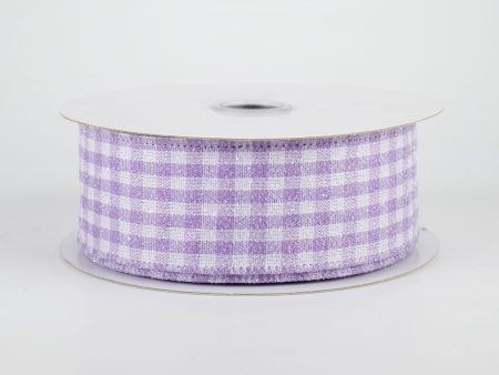 1.5  Glitter Woven Gingham Check Ribbon: Lavender (10 Yards) Online Hot Sale