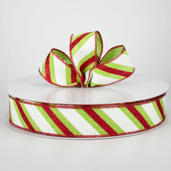 1.5  Diagonal Glitter Stripe Ribbon: Red & Lime (50 Yards) For Discount