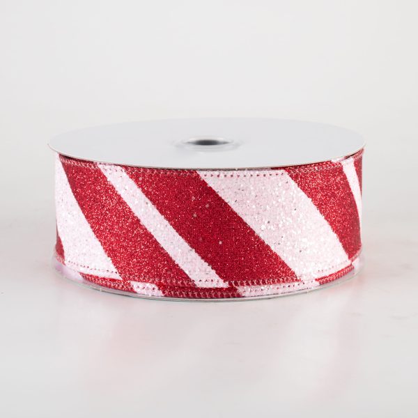 1.5  Giant Glitter Diagonal Lines Ribbon: Red & Pink (10 Yards) Discount