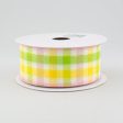 1.5  Faux Linen Check Ribbon: Pink, Lime & Yellow (10 Yards) Online