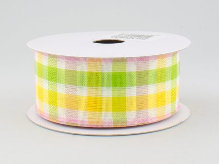 1.5  Faux Linen Check Ribbon: Pink, Lime & Yellow (10 Yards) Online