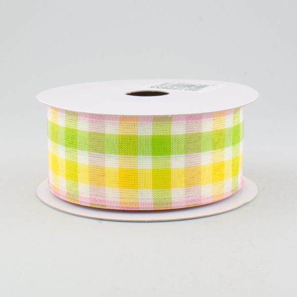 1.5  Faux Linen Check Ribbon: Pink, Lime & Yellow (10 Yards) Online