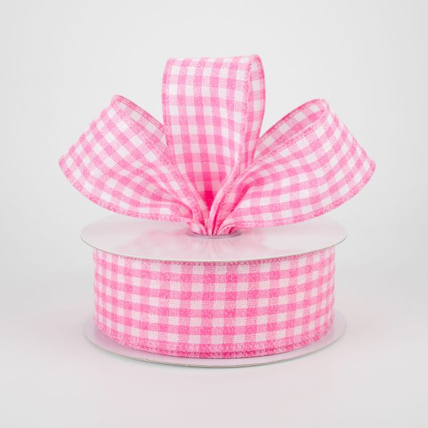 1.5  Glitter Woven Gingham Check Ribbon: Pink (10 Yards) on Sale