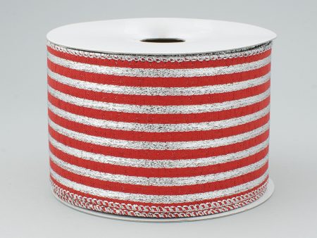 2.5  Metallic Lamé Stripe Ribbon: Red & Silver (10 Yards) Online