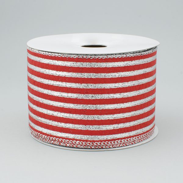 2.5  Metallic Lamé Stripe Ribbon: Red & Silver (10 Yards) Online