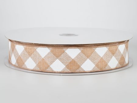 1.5  Diagonal Check Ribbon: Light Tan & White (50 Yards) Online