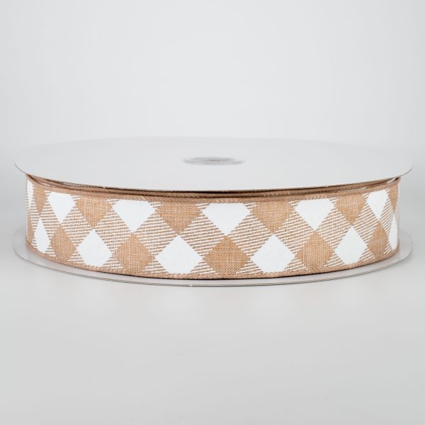 1.5  Diagonal Check Ribbon: Light Tan & White (50 Yards) Online