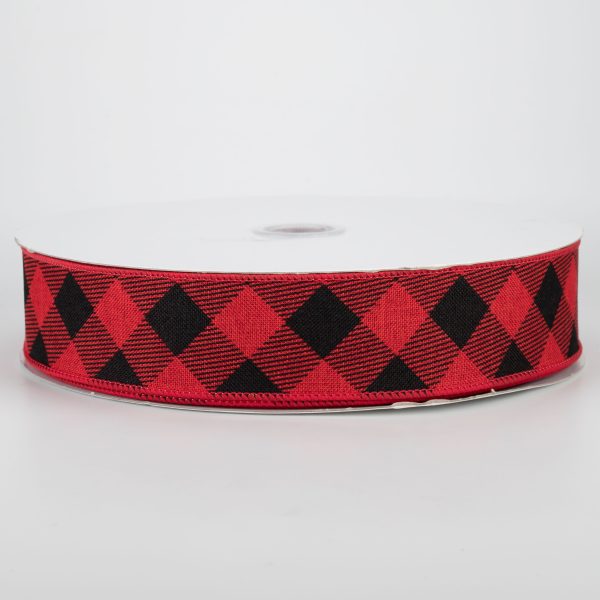 1.5  Diagonal Check Ribbon: Red & Black (50 Yards) For Discount