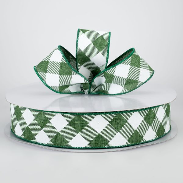 1.5  Diagonal Check Ribbon: Emerald Green & White (50 Yards) Fashion