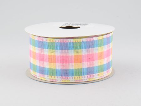 1.5  Faux Linen Check Ribbon: Yellow, Blue & Pink (10 Yards) For Cheap