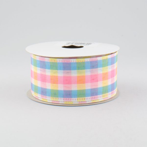 1.5  Faux Linen Check Ribbon: Yellow, Blue & Pink (10 Yards) For Cheap